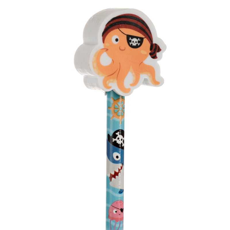 Fun Ahoy Ocean Pirate Friends Pencil and Eraser Topper Set