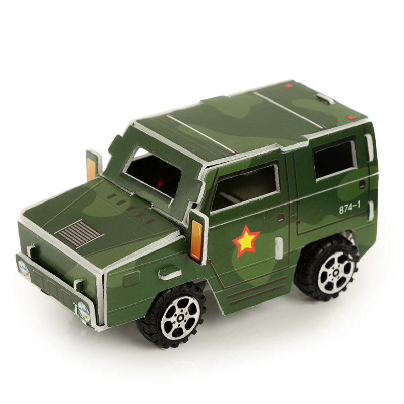 Fun Kids Pull Back Camouflage Car Puzzle Toy