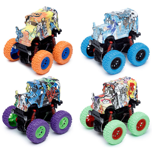 Graffiti School Bus 4x4 Rotating Stunt Monster Truck Toy