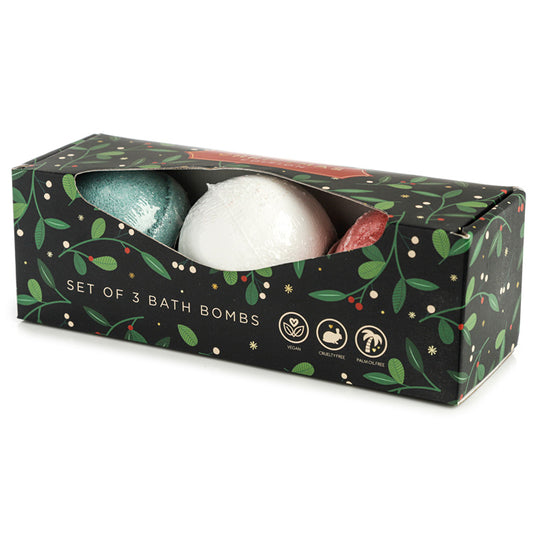 Handmade Christmas Bath Bomb Set of 3 - Holly  and  Mistletoe, Vanilla  and  Nutmeg, Frankincense  and  Myrrh