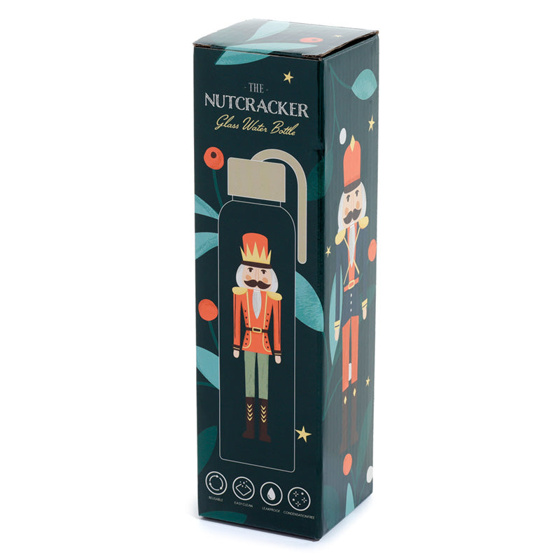 Reusable Glass Water Bottle - Christmas Nutcracker