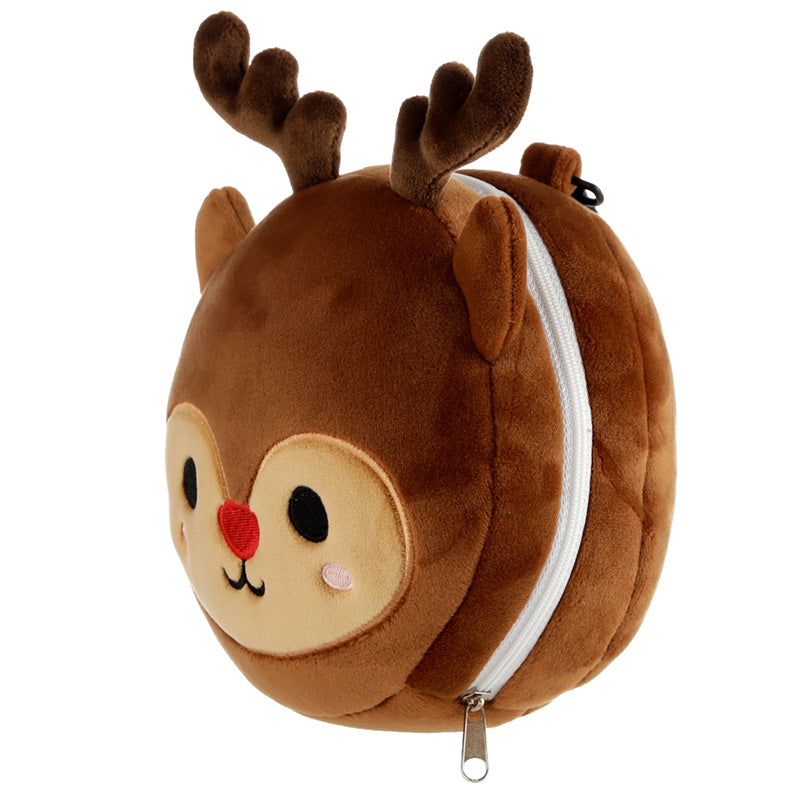 Christmas Reindeer Relaxeazzz Plush Round Travel Pillow  and  Eye Mask Set