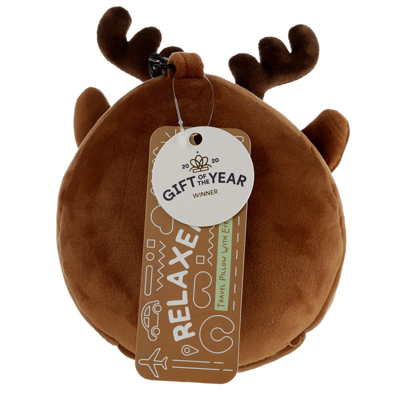 Christmas Reindeer Relaxeazzz Plush Round Travel Pillow  and  Eye Mask Set