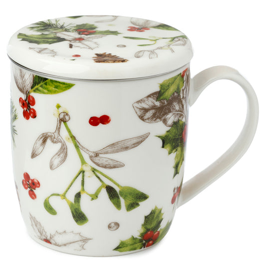 Porcelain Mug  and  Infuser Set - Winter Botanicals