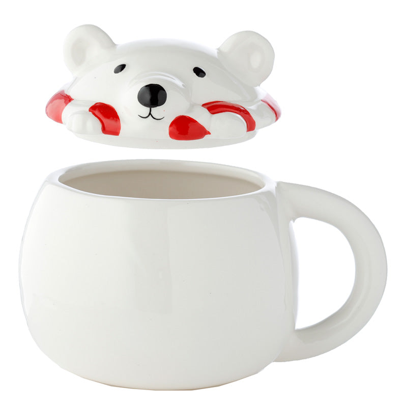 Peeping Lid Ceramic Lidded Animal Mug - Polar Bear