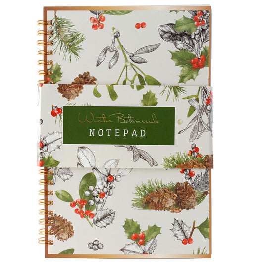 Spiral Bound A5 Lined Notebook - Christmas Floral Winter Botanicals