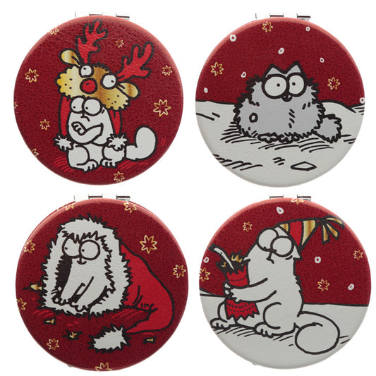 Leatherette Compact Mirror - Simon's Cat Christmas