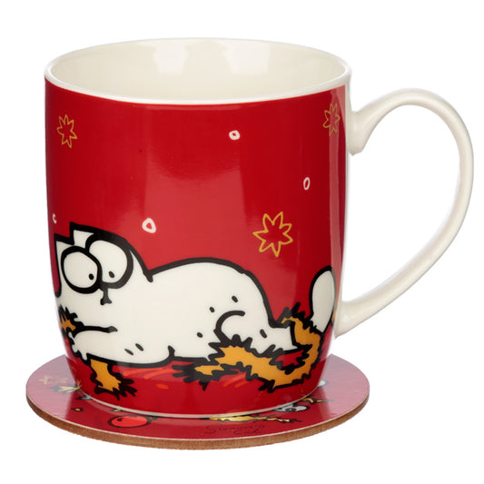 Christmas Porcelain Mug  and  Coaster Set - Simon's Cat