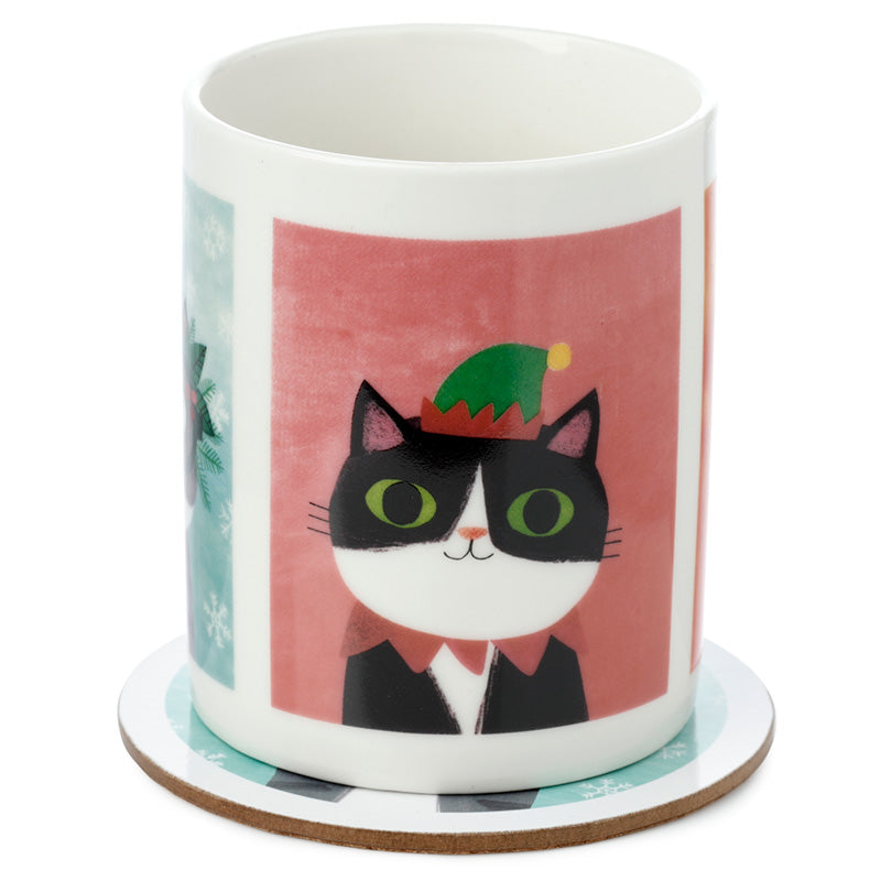 Porcelain Mug and Coaster Gift Set - Angie Rozelaar Planet Cat