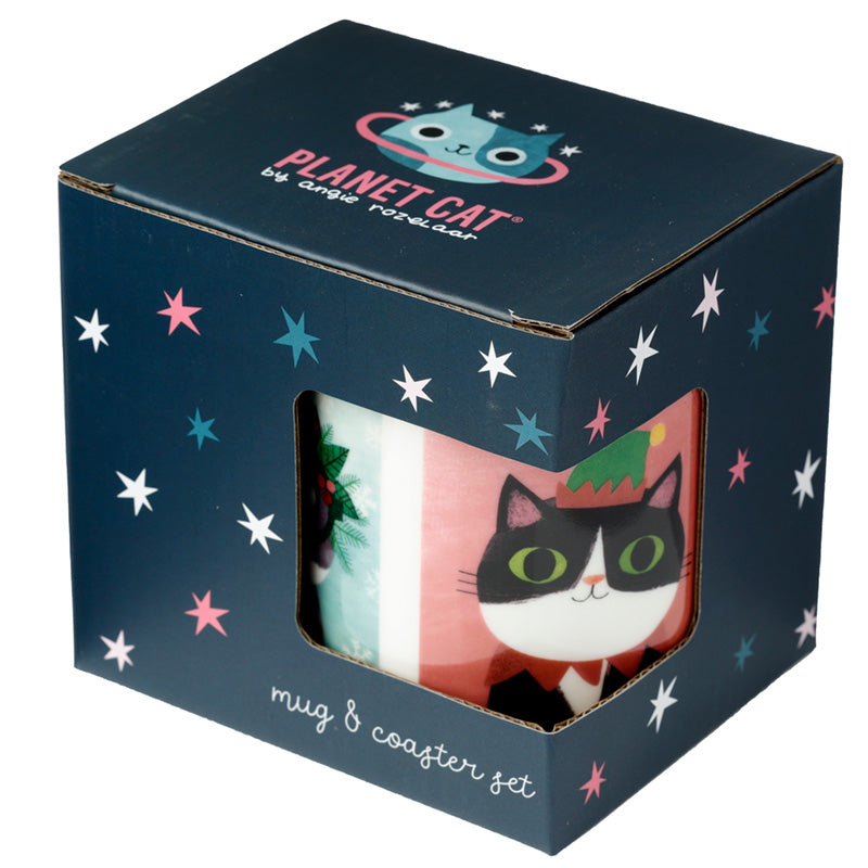 Porcelain Mug and Coaster Gift Set - Angie Rozelaar Planet Cat