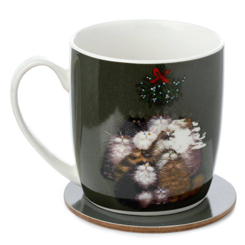 Porcelain Mug and Coaster Gift Set - Kim Haskins 12 Cats of Christmas