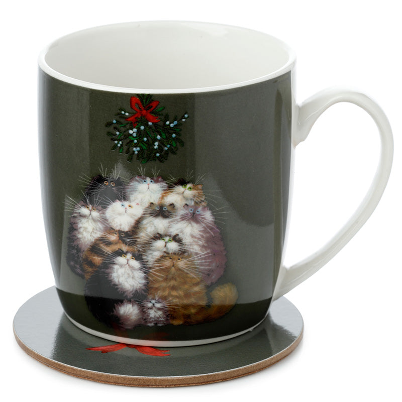 Porcelain Mug and Coaster Gift Set - Kim Haskins 12 Cats of Christmas