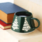 Stoneware Mug Green Glaze Relief - Christmas Tree