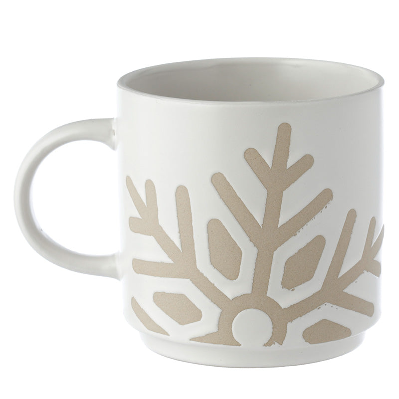 Stoneware Mug White Glaze Relief - Snowflake