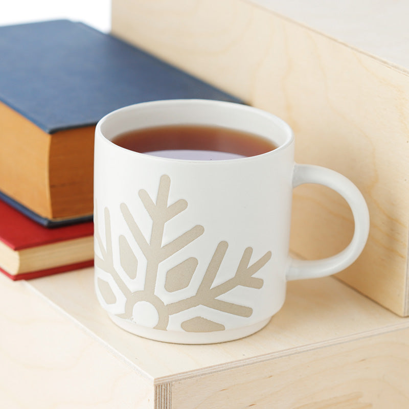 Stoneware Mug White Glaze Relief - Snowflake