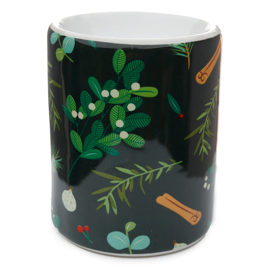 Printed Ceramic Oil Burner - Christmas Mistletoe  and  Pine