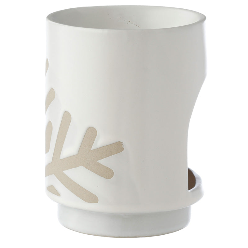 Stoneware Oil Burner - Christmas Snowflake White Glaze Relief