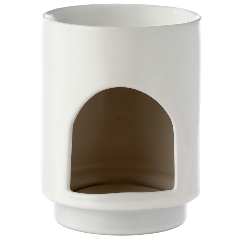 Stoneware Oil Burner - Christmas Snowflake White Glaze Relief