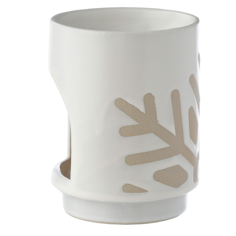 Stoneware Oil Burner - Christmas Snowflake White Glaze Relief